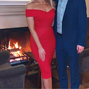 Hello Molly Red Off-Shoulder Midi Dress